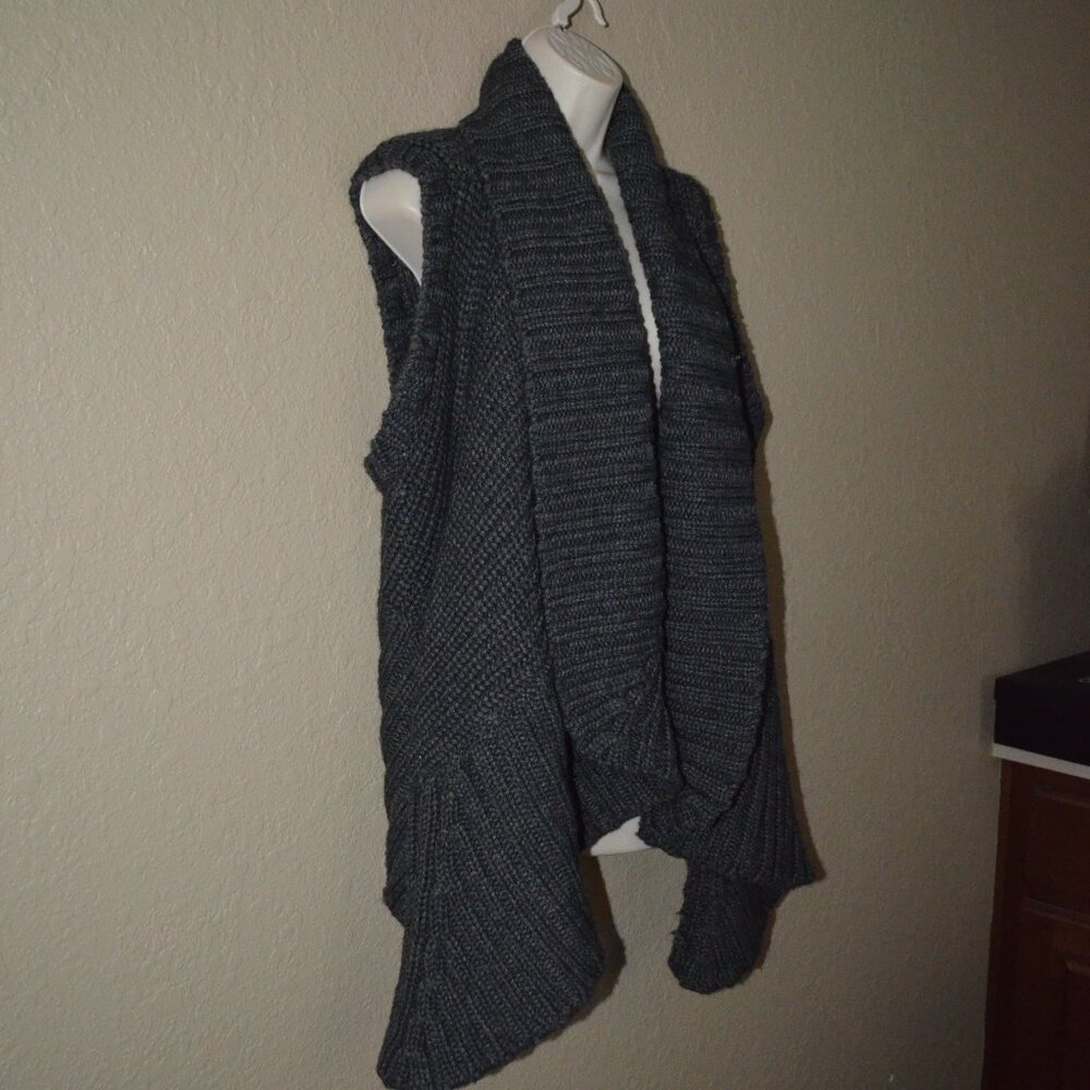 Sz S Michelle Mason Gray Cable Knit Sleeveless Cardigan Sweater Vest - Picture 5 of 8